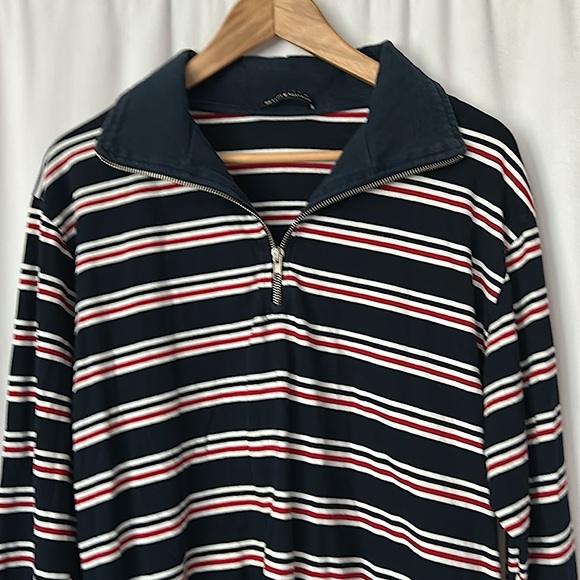 Brandy Melville Navy Blue Striped Zip Up Long Sleeve Shirt Top **Oversized** - Picture 3 of 4